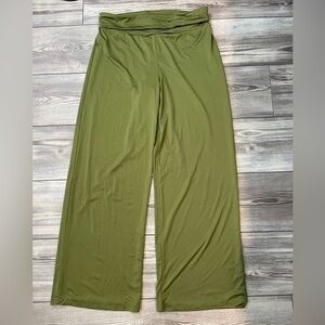 White Mark Olive Green Solid Palazzo Ruched Wide Leg Pants Size XL Poly-Spandex